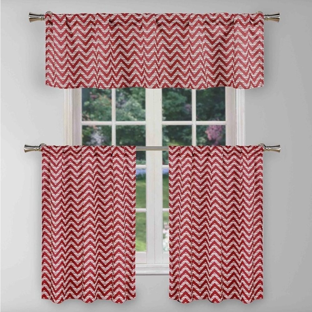 Duck River Textile Ayeris Garnet Chevron Stripe Rod Pocket Tier & Valance Set